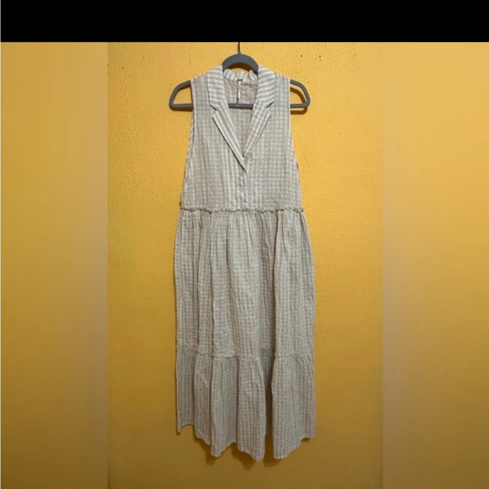 Free People Beige Checkered Maxi Dress